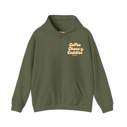 "Coffee, Chaos and Cuddles" Heavy Blend™ Hooded Sweatshirt