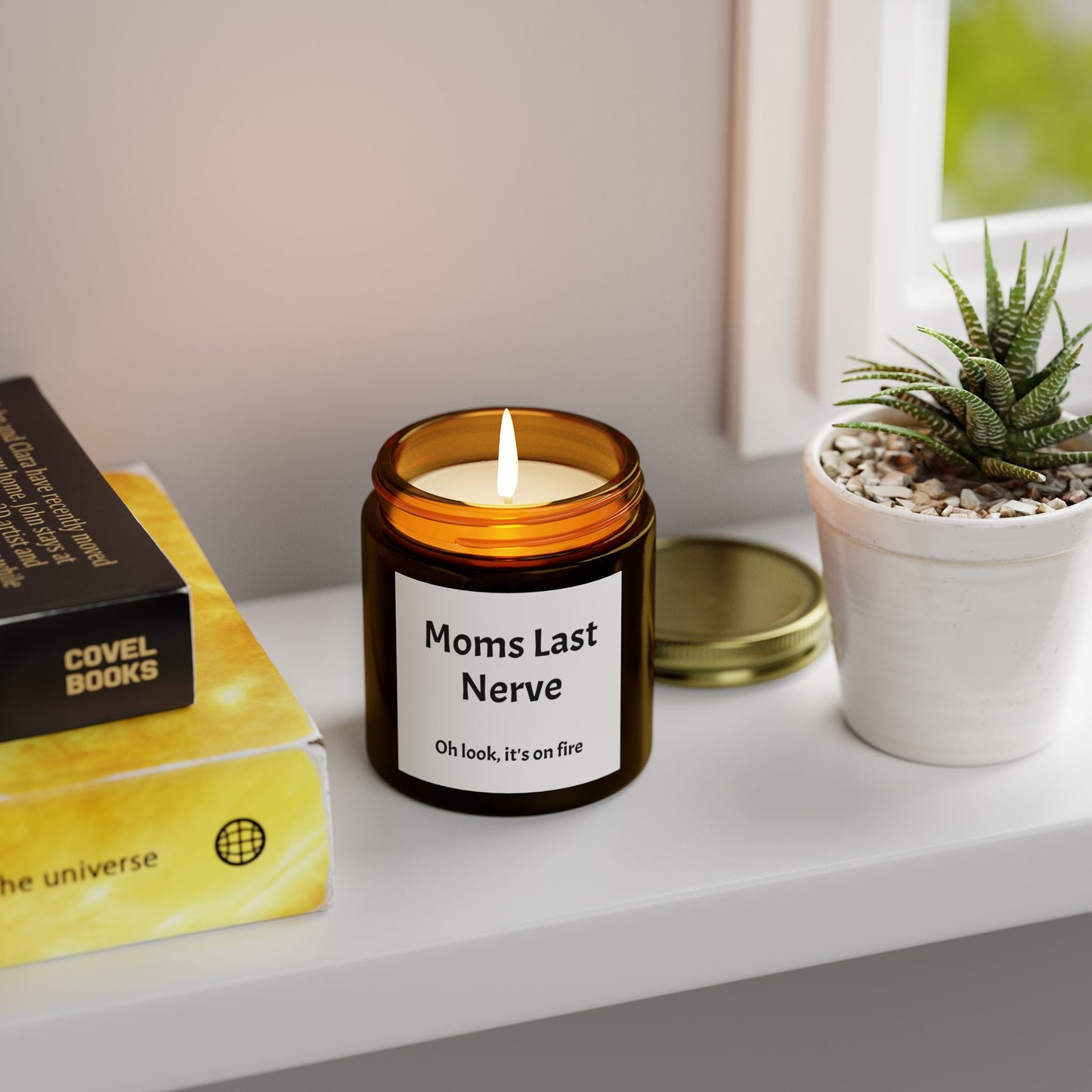 "Moms last nerve, oh look it's on fire" Scented Candles, Coconut Apricot Wax (4oz, 9oz)