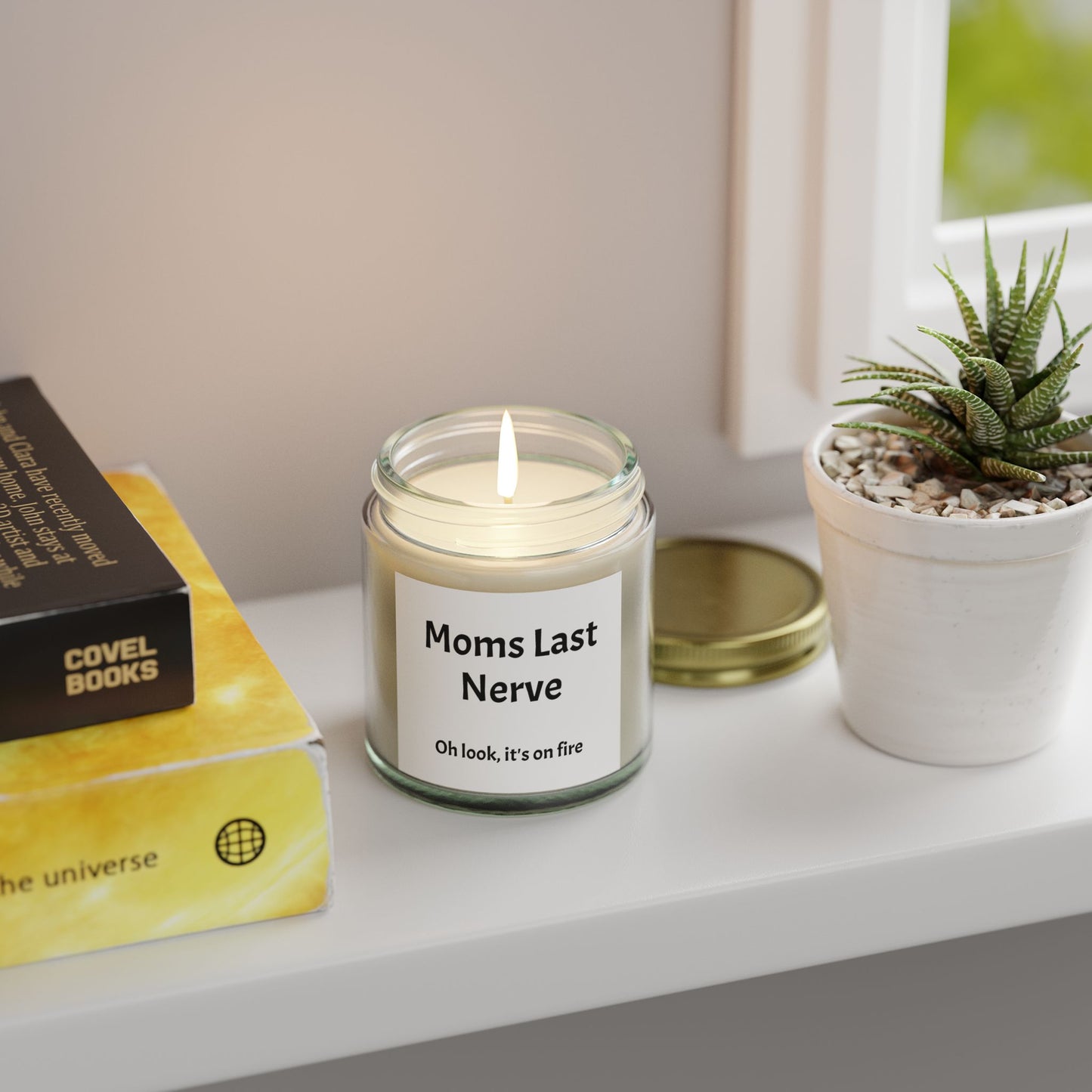 "Moms last nerve, oh look it's on fire" Scented Candles, Coconut Apricot Wax (4oz, 9oz)